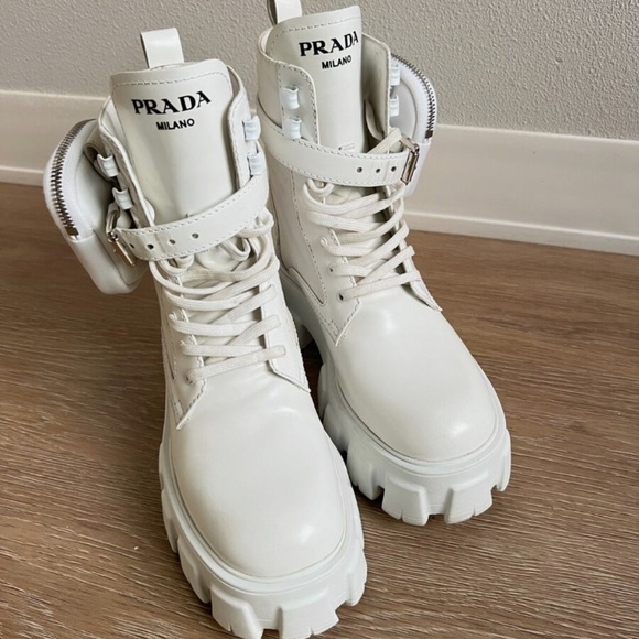 PRADA Monolith leather and Re-Nylon white boots with pouch IT 36 - Picture 2 of 7